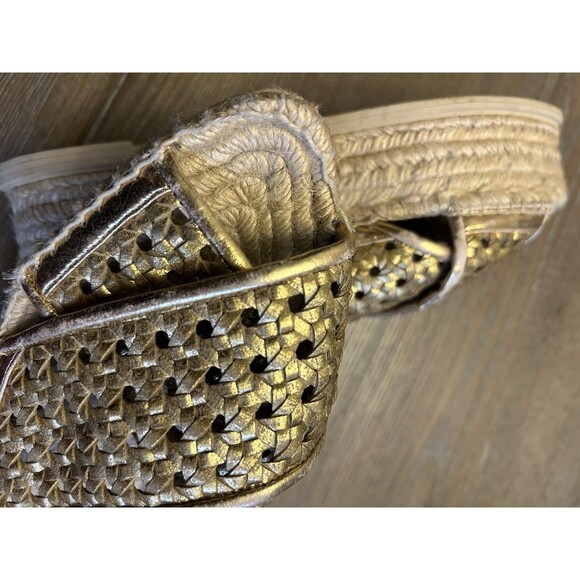Stella McCartney Gold Wicker Crisscross Platform Espadrille Sandals EU 38 - Picture 7 of 10